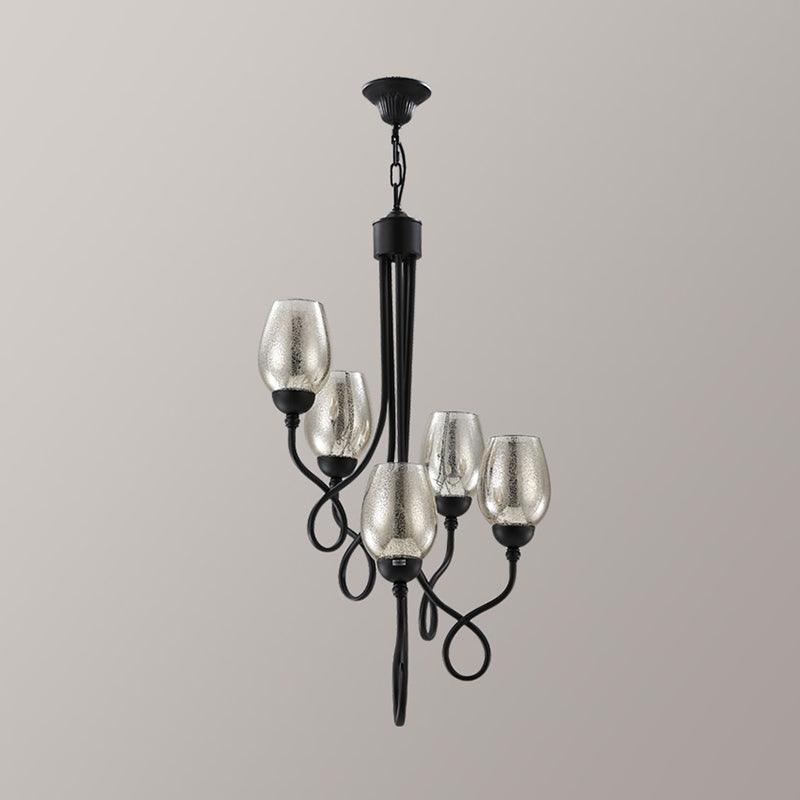 5/7 Bulbs Wine Cup Shaped Pendant Chandelier Black Glass Lamp - Rebooters