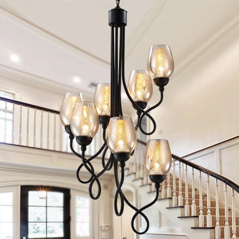 5/7 Bulbs Wine Cup Shaped Pendant Chandelier Black Glass Lamp - Rebooters