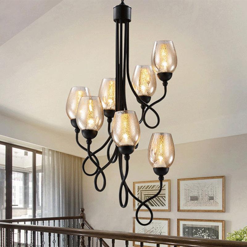 5/7 Bulbs Wine Cup Shaped Pendant Chandelier Black Glass Lamp - Rebooters