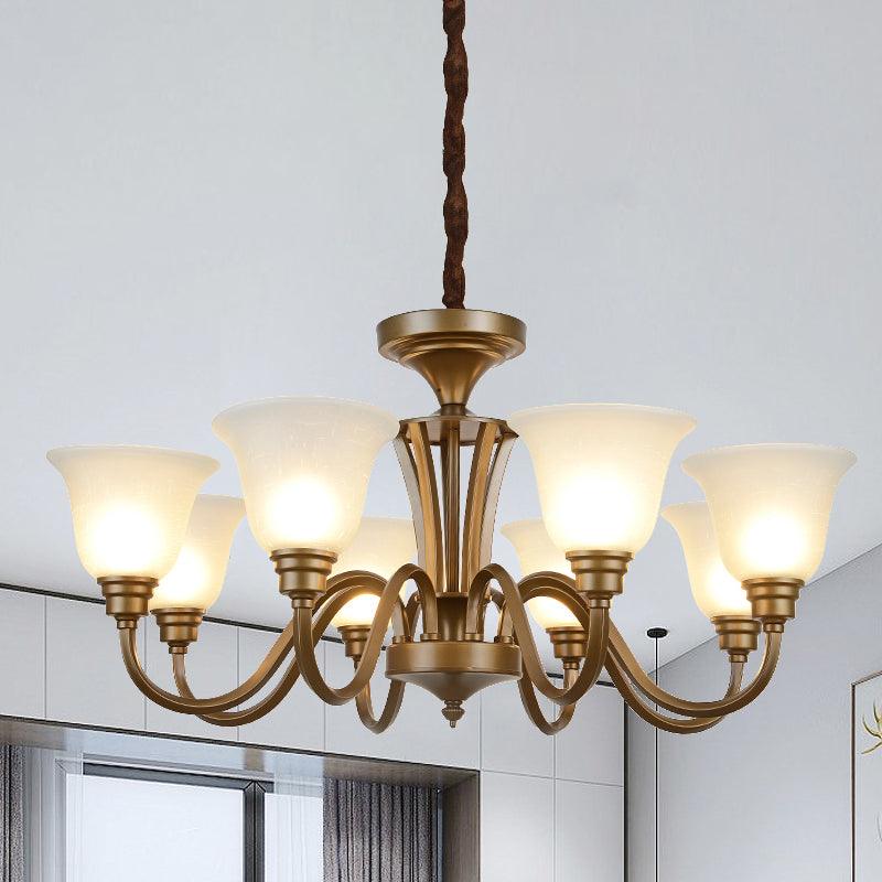 6/8 Lights Bell Shade Pendant Chandelier Traditional Style Brown Frosted Glass Pendulum Light - Rebooters