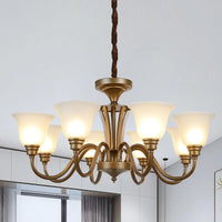 6/8 Lights Bell Shade Pendant Chandelier Traditional Style Brown Frosted Glass Pendulum Light - Rebooters