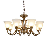 6/8 Lights Bell Shade Pendant Chandelier Traditional Style Brown Frosted Glass Pendulum Light - Rebooters