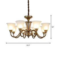 6/8 Lights Bell Shade Pendant Chandelier Traditional Style Brown Frosted Glass Pendulum Light - Rebooters