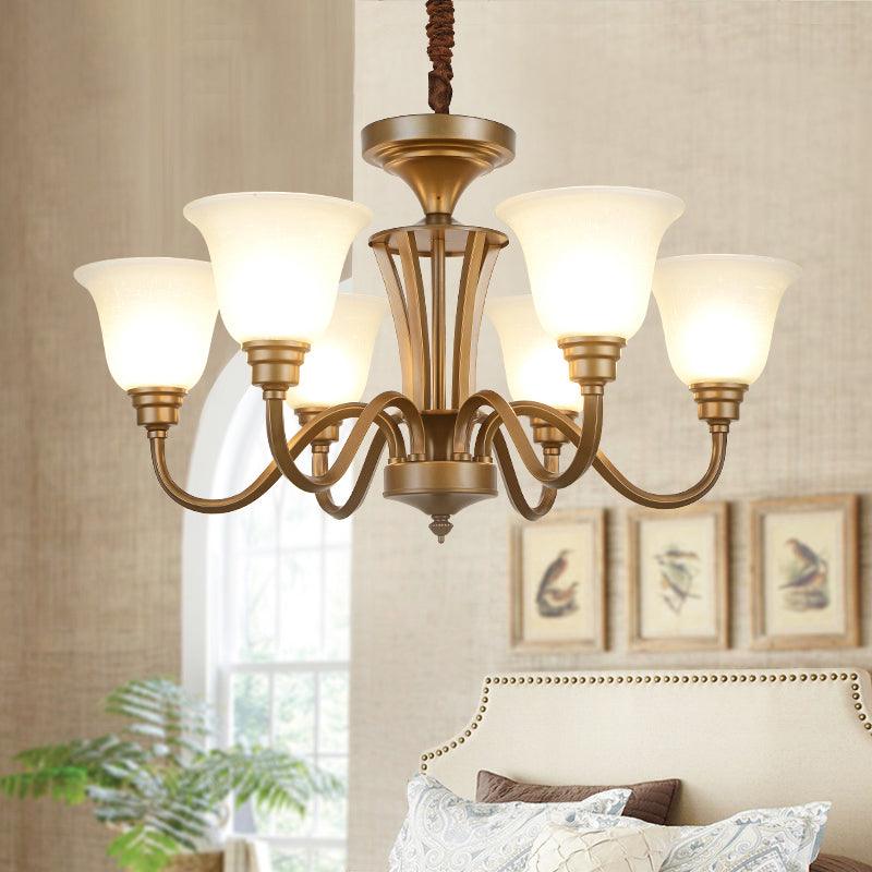 6/8 Lights Bell Shade Pendant Chandelier Traditional Style Brown Frosted Glass Pendulum Light - Rebooters
