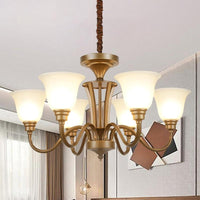 6/8 Lights Bell Shade Pendant Chandelier Traditional Style Brown Frosted Glass Pendulum Light - Rebooters