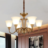 6/8 Lights Bell Shade Pendant Chandelier Traditional Style Brown Frosted Glass Pendulum Light - Rebooters