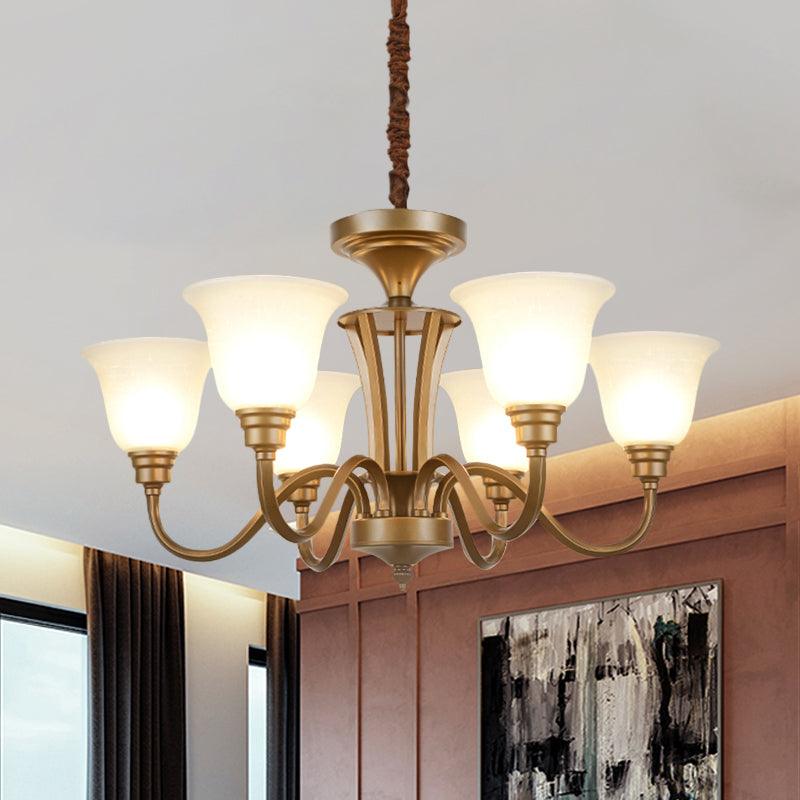 6/8 Lights Bell Shade Pendant Chandelier Traditional Style Brown Frosted Glass Pendulum Light - Rebooters