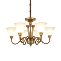 6/8 Lights Bell Shade Pendant Chandelier Traditional Style Brown Frosted Glass Pendulum Light - Rebooters