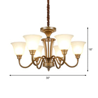 6/8 Lights Bell Shade Pendant Chandelier Traditional Style Brown Frosted Glass Pendulum Light - Rebooters