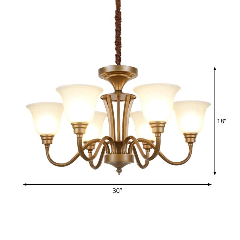 6/8 Lights Bell Shade Pendant Chandelier Traditional Style Brown Frosted Glass Pendulum Light - Rebooters