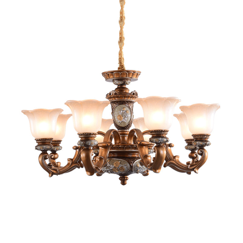 Cream Glass Brown Chandelier Lighting Fixture Floral Shade 6/8-Light - Rebooters