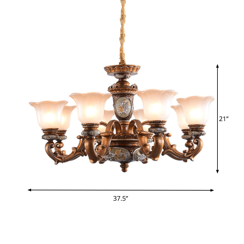 Cream Glass Brown Chandelier Lighting Fixture Floral Shade 6/8-Light - Rebooters