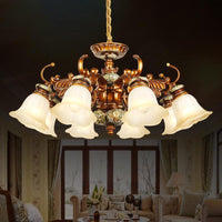 6/8 Bulbs Hanging Chandelier with Floral Shade Milky Glass - Rebooters