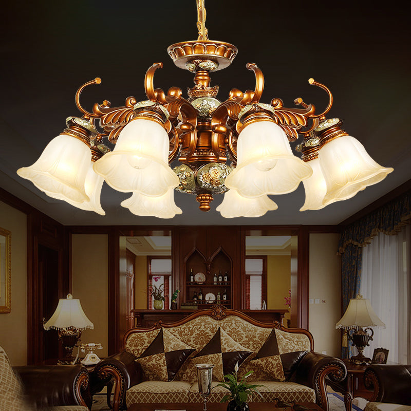6/8 Bulbs Hanging Chandelier with Floral Shade Milky Glass - Rebooters