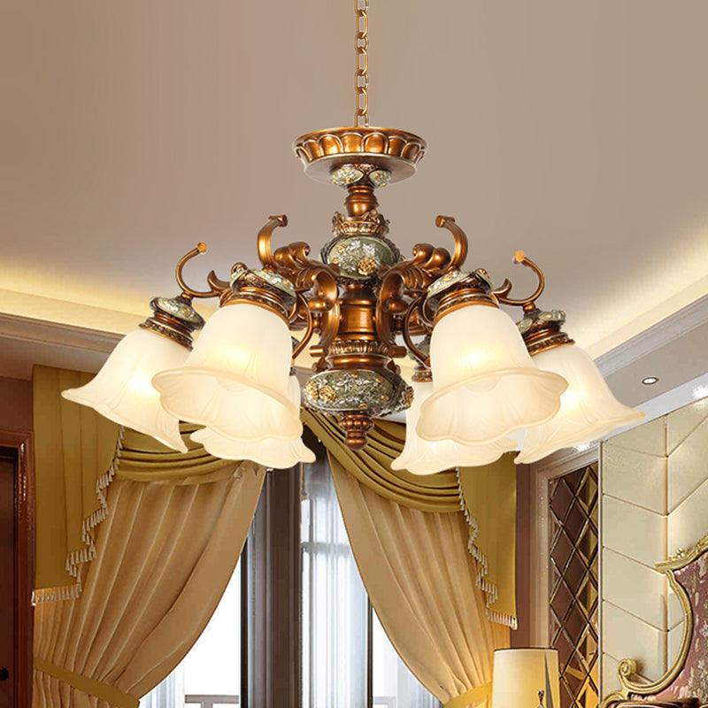 6/8 Bulbs Hanging Chandelier with Floral Shade Milky Glass - Rebooters