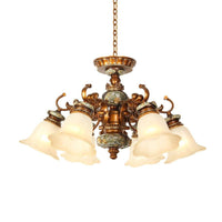 6/8 Bulbs Hanging Chandelier with Floral Shade Milky Glass - Rebooters