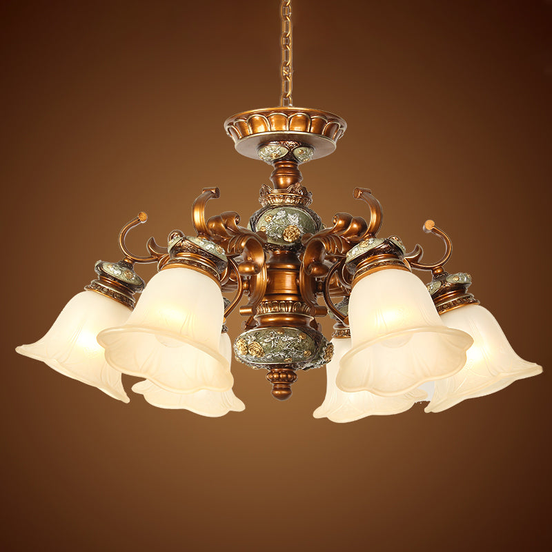 6/8 Bulbs Hanging Chandelier with Floral Shade Milky Glass - Rebooters