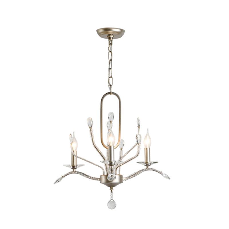Curved Arm Dinning Room Ceiling Lamp Traditional Crystal Balls 3 Heads Silver Chandelier - Rebooters