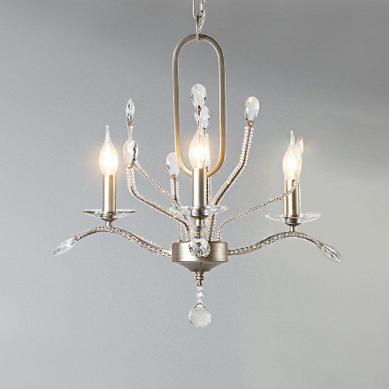 Curved Arm Dinning Room Ceiling Lamp Traditional Crystal Balls 3 Heads Silver Chandelier - Rebooters