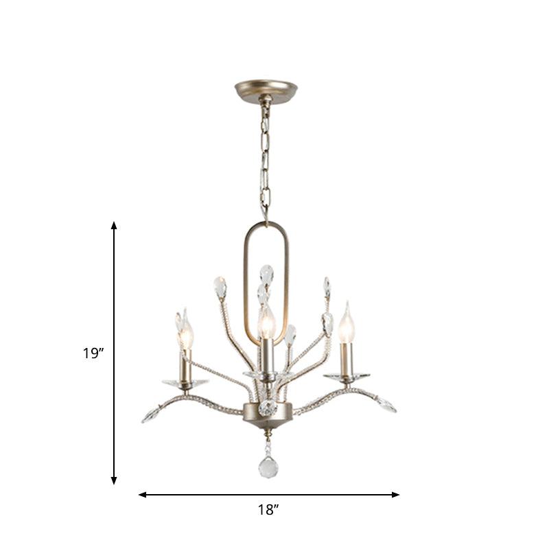 Curved Arm Dinning Room Ceiling Lamp Traditional Crystal Balls 3 Heads Silver Chandelier - Rebooters