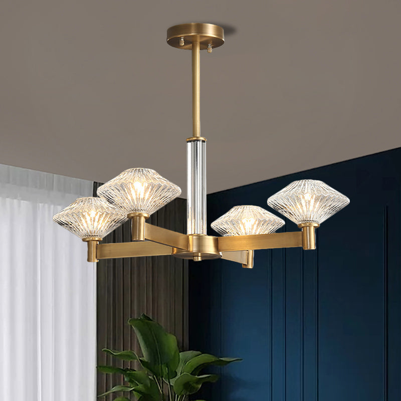 4/6 Bulbs Pendant Chandelier Traditional Rhombic Crystal Lighting - Rebooters