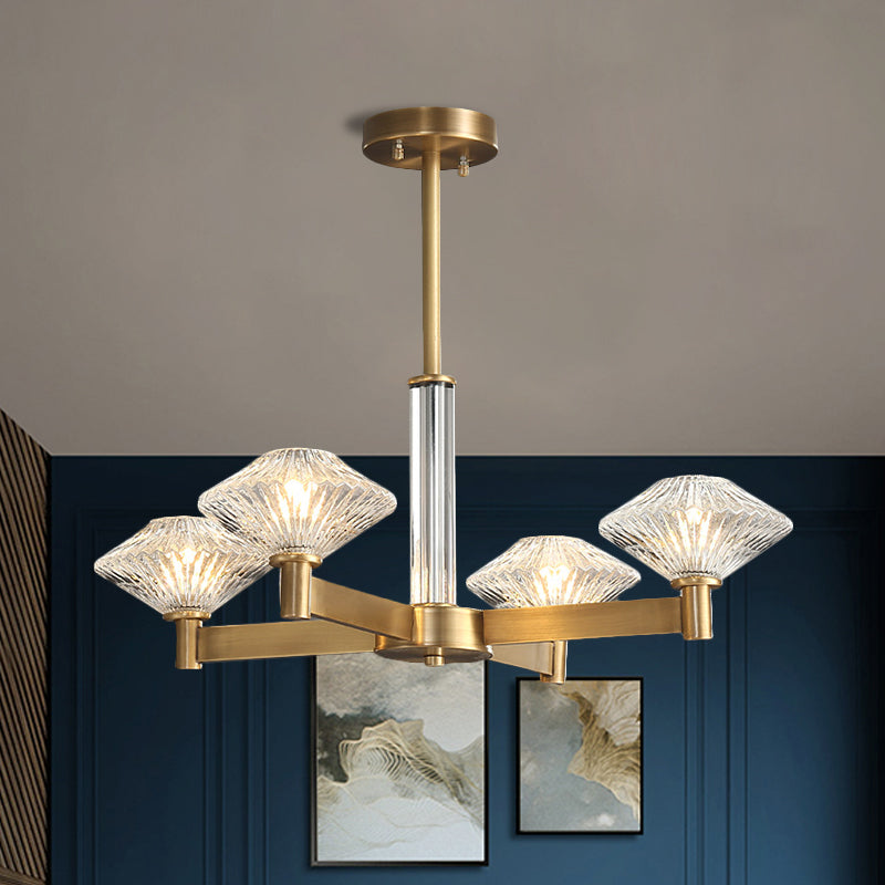 4/6 Bulbs Pendant Chandelier Traditional Rhombic Crystal Lighting - Rebooters