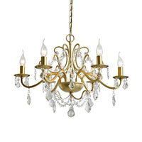 6 Heads Hanging Chandelier Traditional Candelabra Crystal Water Drops Suspended Lamp in Gold - Rebooters
