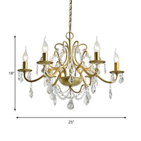 6 Heads Hanging Chandelier Traditional Candelabra Crystal Water Drops Suspended Lamp in Gold - Rebooters