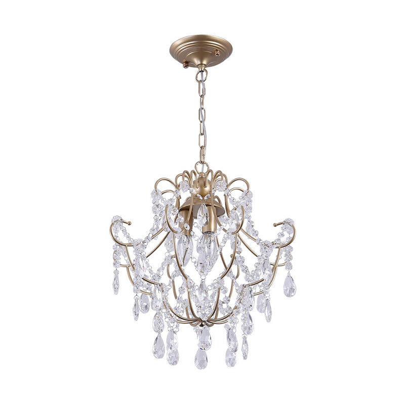 3 Heads Crystal Stands Chandelier Gold Curved Arms Lighting - Rebooters