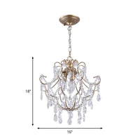 3 Heads Crystal Stands Chandelier Gold Curved Arms Lighting - Rebooters