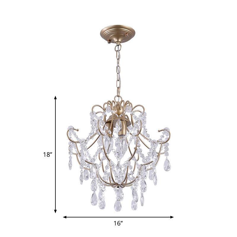 3 Heads Crystal Stands Chandelier Gold Curved Arms Lighting - Rebooters