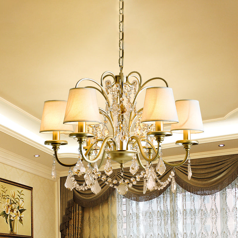 6 Heads Suspension Light with Tapered Crystal Stands Gold Chandelier - Rebooters