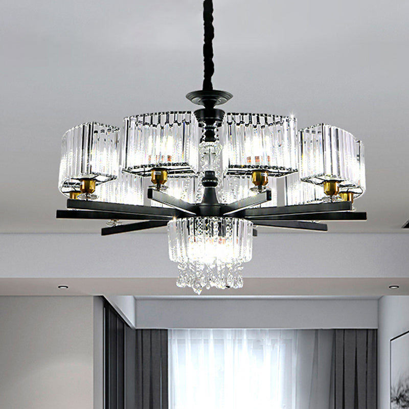 13 Bulbs Crystal Chandelier Traditional Black Geometric Ceiling Lamp - Rebooters