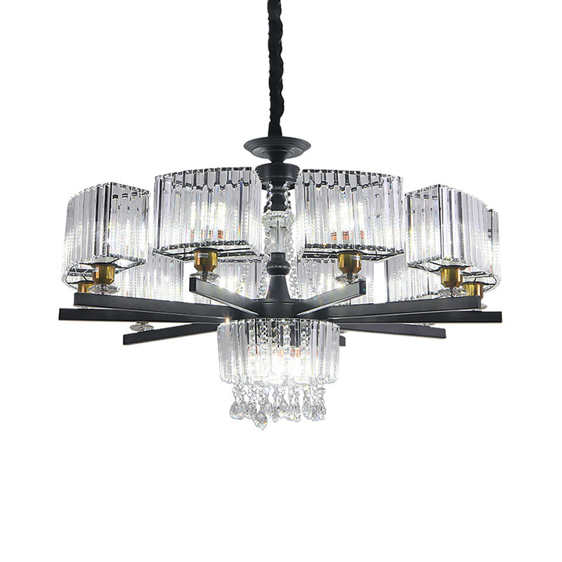 13 Bulbs Crystal Chandelier Traditional Black Geometric Ceiling Lamp - Rebooters