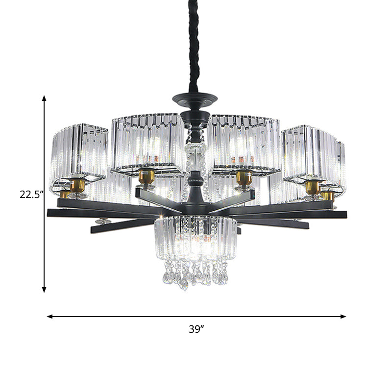 13 Bulbs Crystal Chandelier Traditional Black Geometric Ceiling Lamp - Rebooters