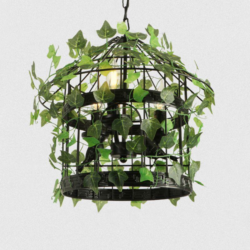 3-Light Iron Ceiling Chandelier Industrial Green Fake Plant - Rebooters