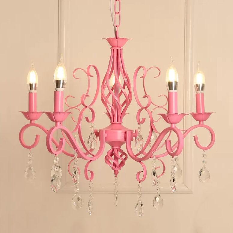 Bedroom Chandelier Ceiling Light for Girls in Pink Crystal - Rebooters