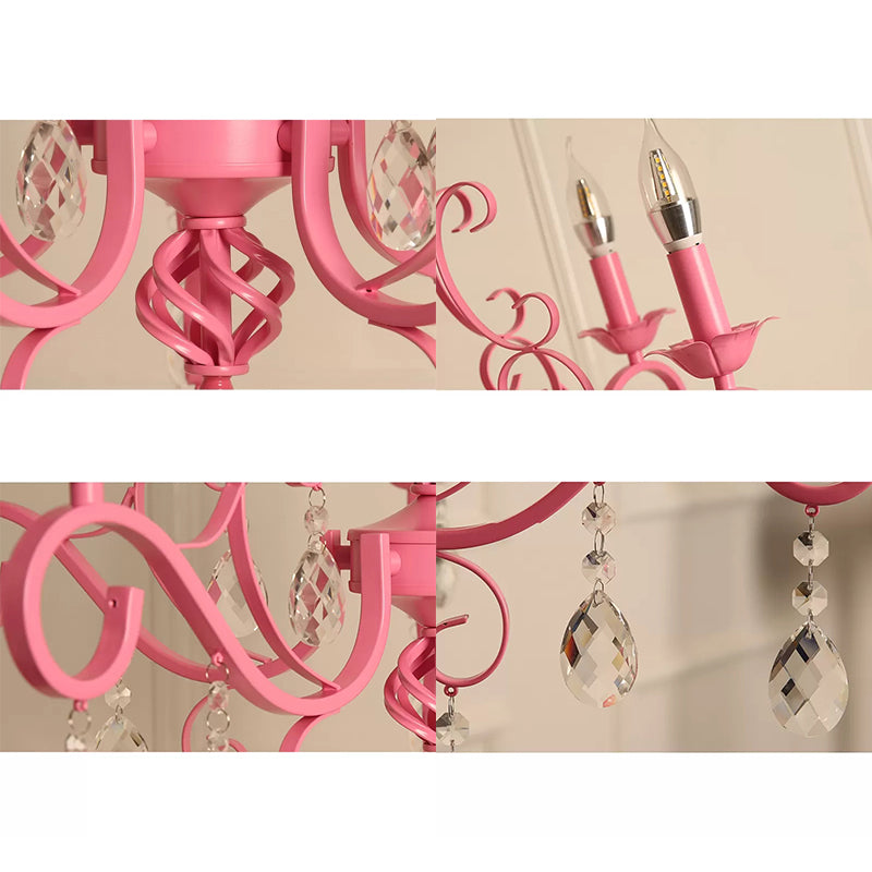 Bedroom Chandelier Ceiling Light for Girls in Pink Crystal - Rebooters