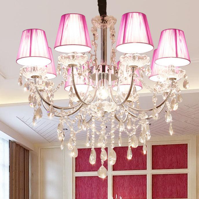 Kids Bedroom Lighting Crystal Chandeliers 8 Light Fabric Shade - Rebooters