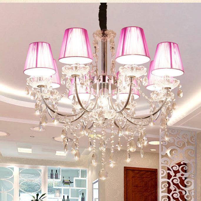 Kids Bedroom Lighting Crystal Chandeliers 8 Light Fabric Shade - Rebooters