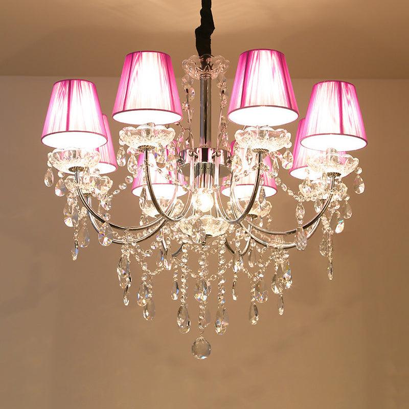Kids Bedroom Lighting Crystal Chandeliers 8 Light Fabric Shade - Rebooters