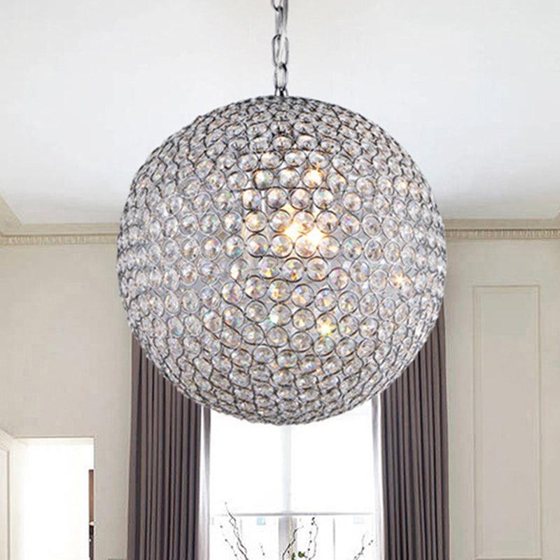 1/3/4/5-Light Bedroom Chandelier with Orb Crystal Shade Silver LED Pendant Lamp 6 8 12 Inch Diameter - Rebooters