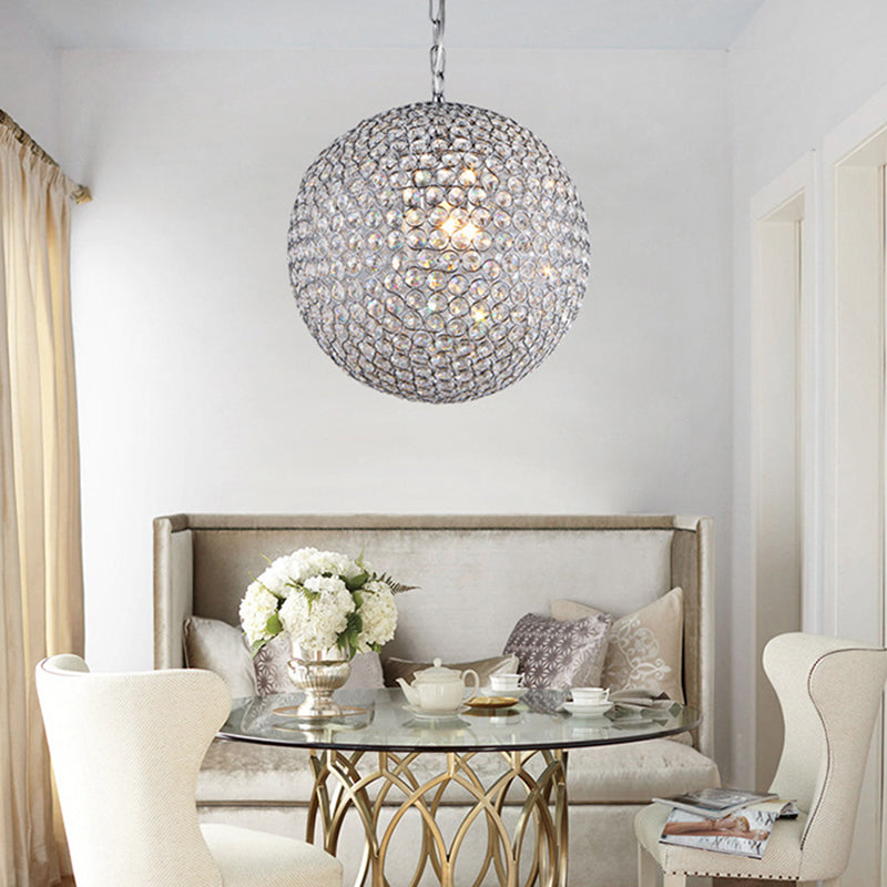 1/3/4/5-Light Bedroom Chandelier with Orb Crystal Shade Silver LED Pendant Lamp 6 8 12 Inch Diameter - Rebooters