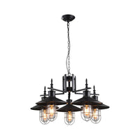 5-Light Cone Chandelier Industrial Black Clear Glass Fixture - Rebooters