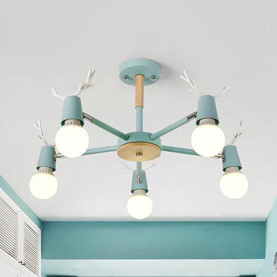 Bedroom Ceiling Lights Contemporary Glass Ball Semi Flush Light Fixture with Antler - Rebooters