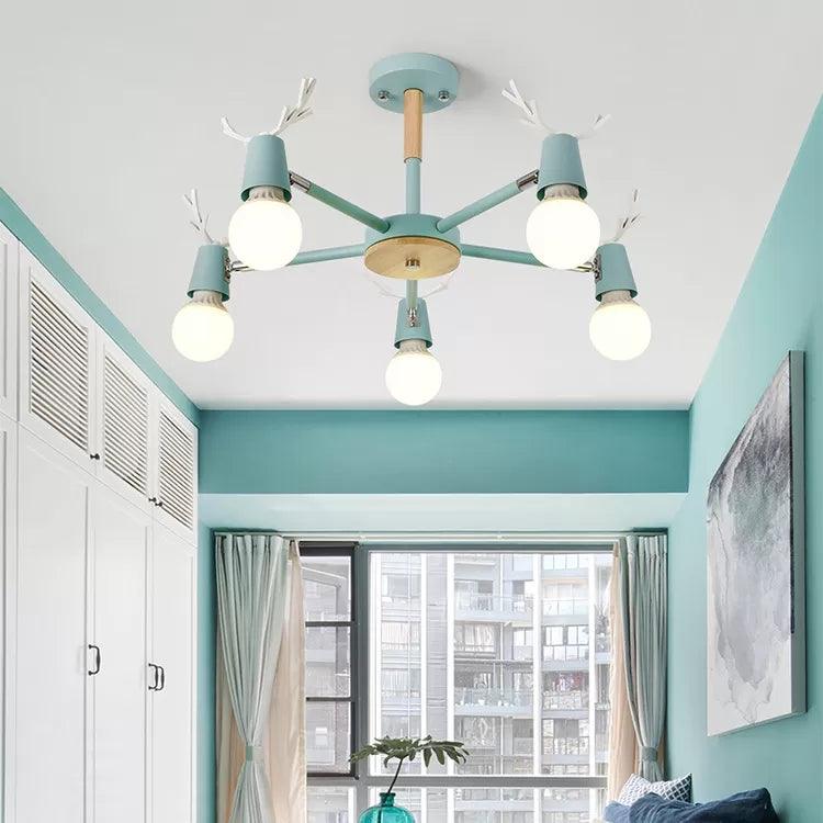 Bedroom Ceiling Lights Contemporary Glass Ball Semi Flush Light Fixture with Antler - Rebooters