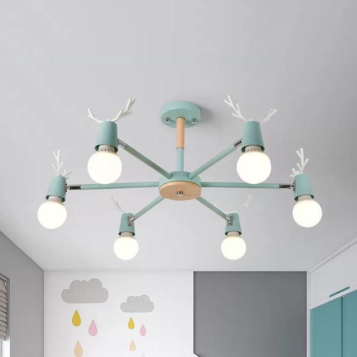 Bedroom Ceiling Lights Contemporary Glass Ball Semi Flush Light Fixture with Antler - Rebooters