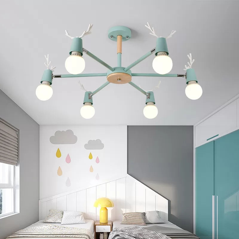 Bedroom Ceiling Lights Contemporary Glass Ball Semi Flush Light Fixture with Antler - Rebooters