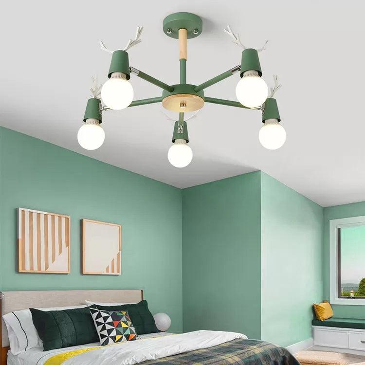 Bedroom Ceiling Lights Contemporary Glass Ball Semi Flush Light Fixture with Antler - Rebooters