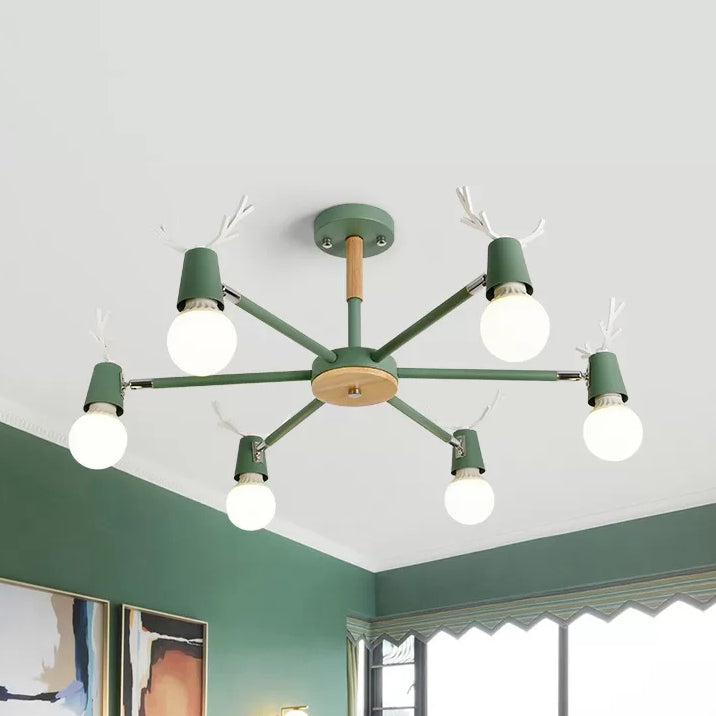 Bedroom Ceiling Lights Contemporary Glass Ball Semi Flush Light Fixture with Antler - Rebooters